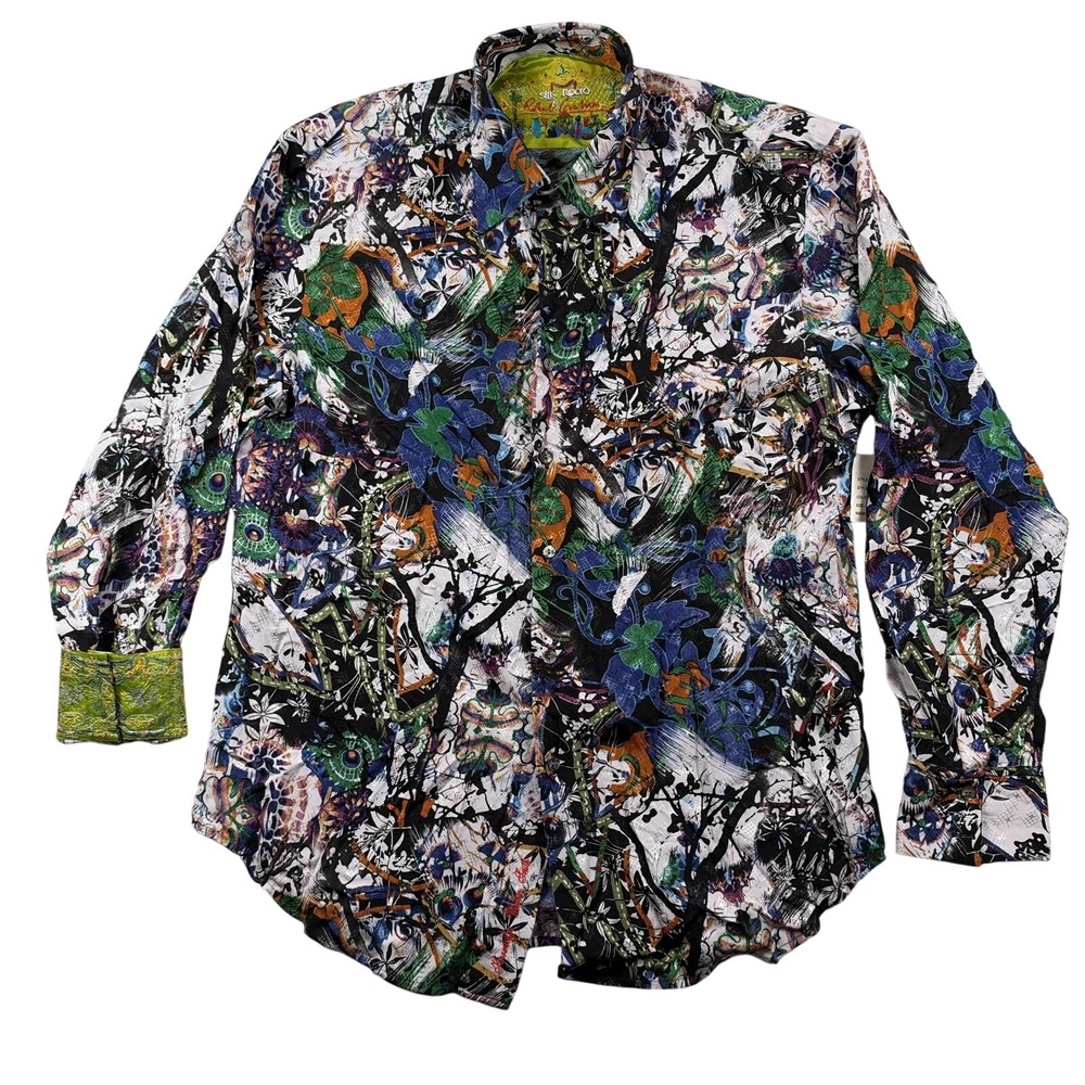 NEW Robert Graham Button Down Men Large Multicolor Silk Road